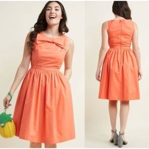 ModCloth Coral Revel and Relish Bow Detail Fit and Flare Pocket Dress
